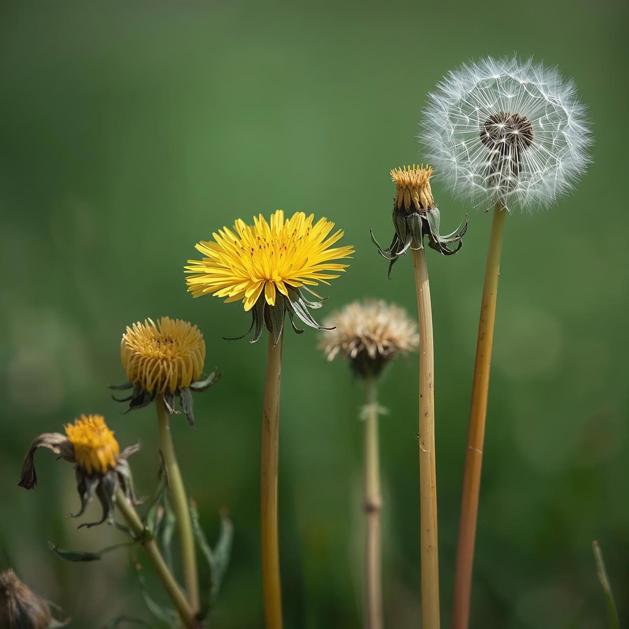 im lauf des lebens. realistisches foto mit l�wenzahn bl�hend bis verbl�hend