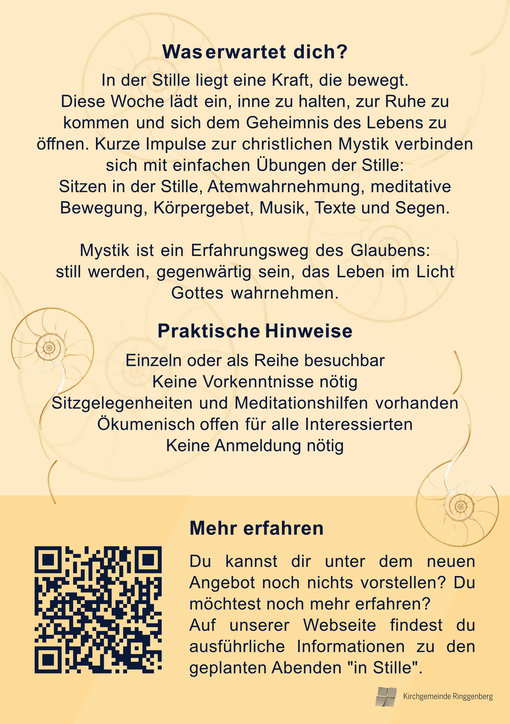 Stille bewegt - Flyer Rückseite Stille bewegt - Mystik ist ein Erfahrungsweg des Glaubens